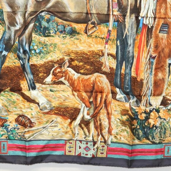 HERMES Carre 90 Scarf ""Les Cheyennes"" Silk Brown - Picture 9 of 14